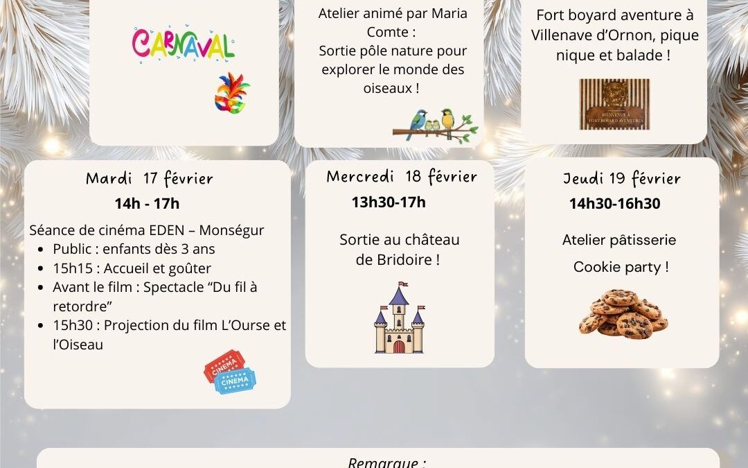 Programme vacances de février familles